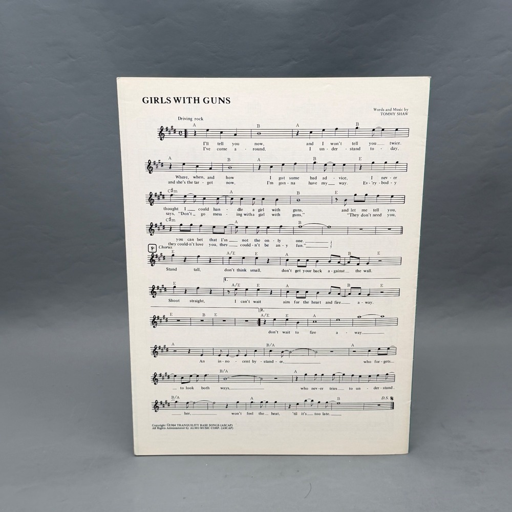 Tommy Shaw Girls With Guns Vintage 1984 Sheet Music Piano Vocal Guitar - Picture 6 of 9